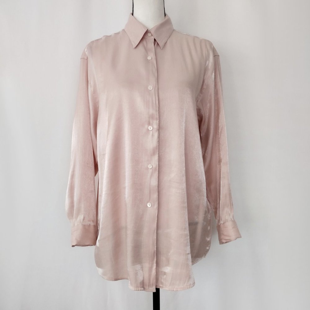 The Limited Shimmering Pink Button Down Oversized Shirt Size S